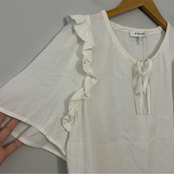 FRAME White Cream Ruffle Raglan Top - Picture 5 of 6